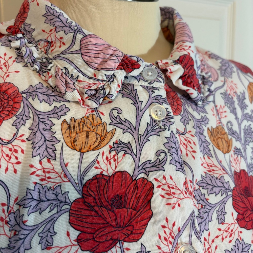 Barbour Nahla Floral Print Ruffle Collar Button Blouse Womens size 8 - Picture 2 of 8